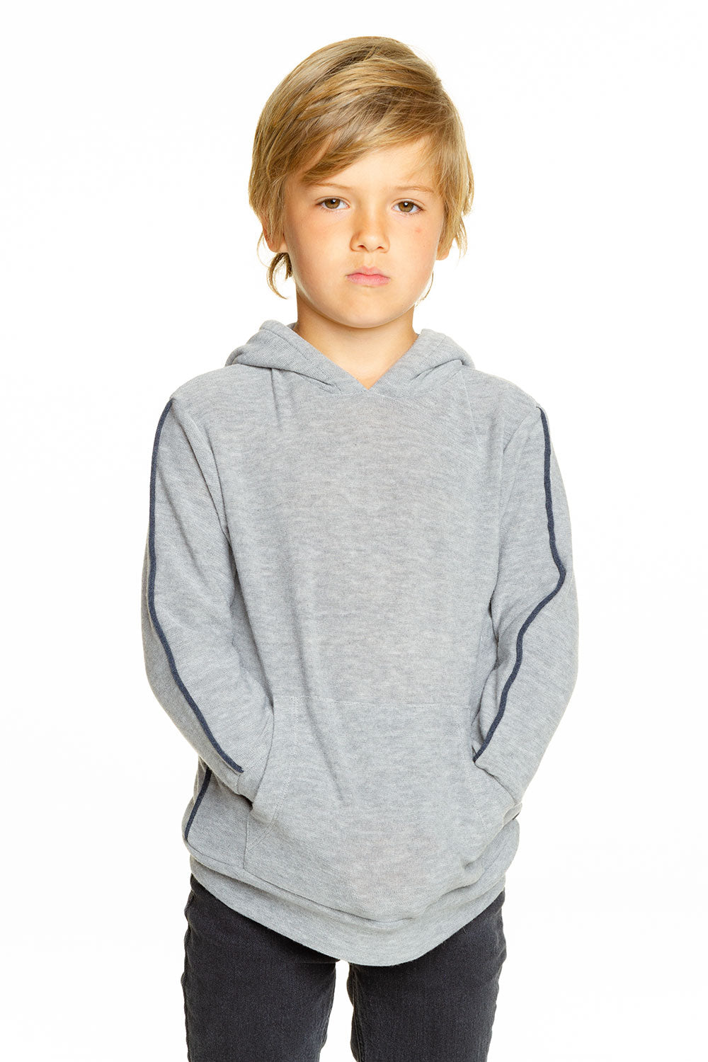 Boys Cozy Knit Contrast Piping Kanga Pocket Pullover Hoodie BOYS - chaserbrand