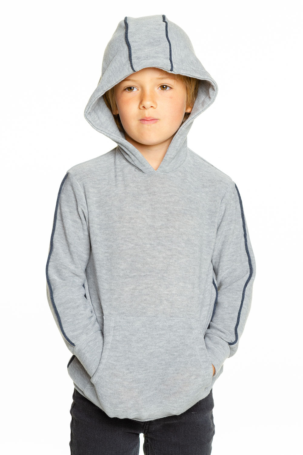 Boys Cozy Knit Contrast Piping Kanga Pocket Pullover Hoodie BOYS - chaserbrand