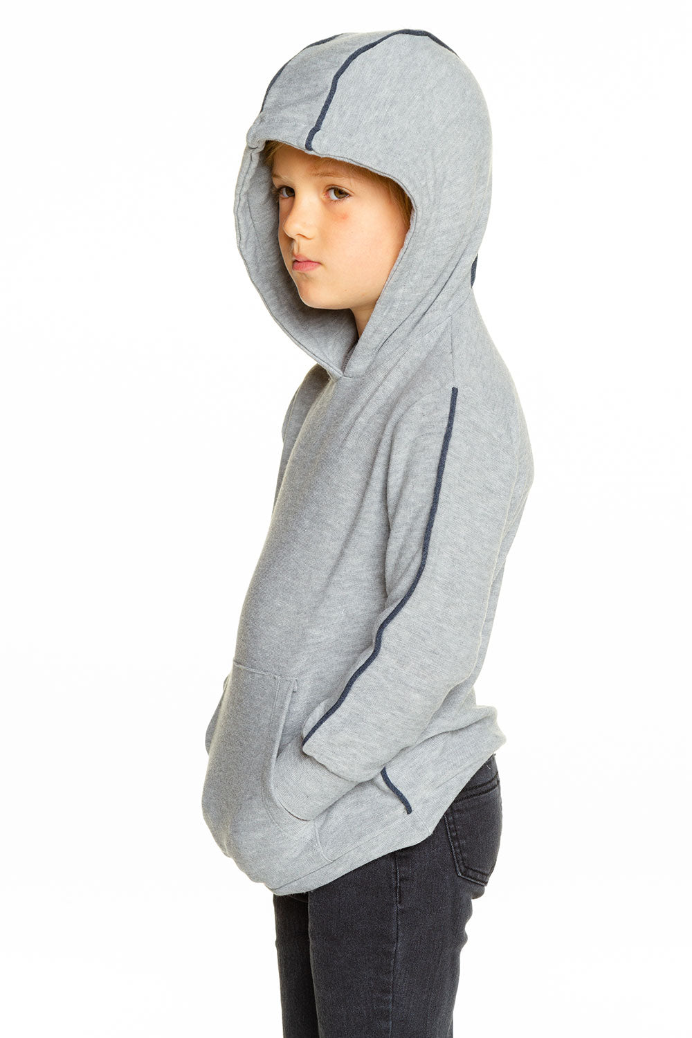 Boys Cozy Knit Contrast Piping Kanga Pocket Pullover Hoodie BOYS - chaserbrand