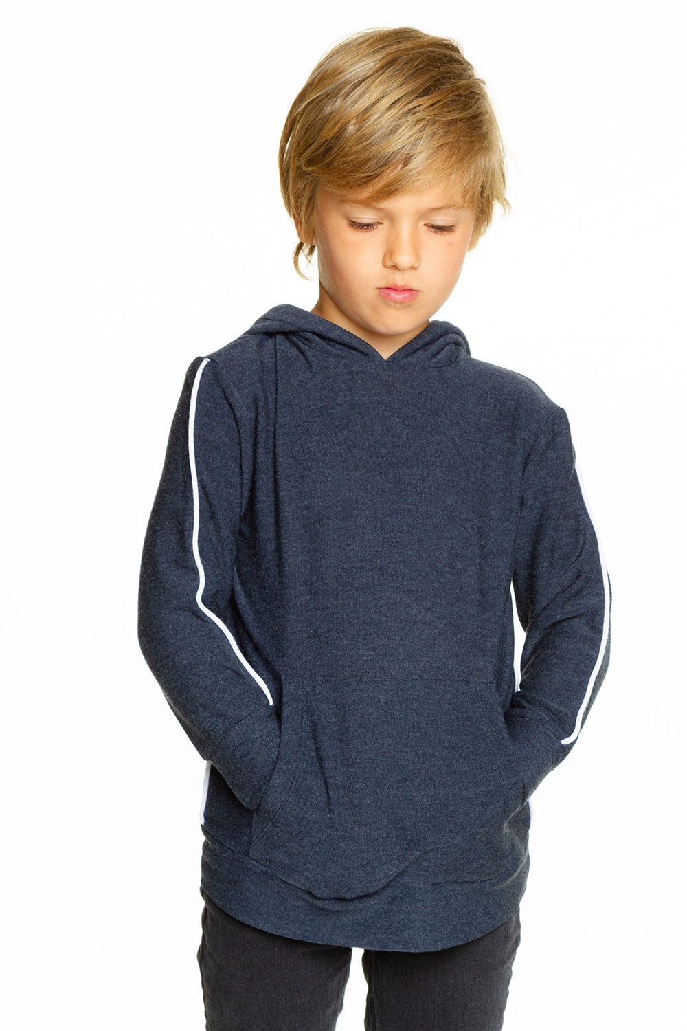 Boys Cozy Knit Contrast Piping Kanga Pocket Pullover Hoodie BOYS - chaserbrand