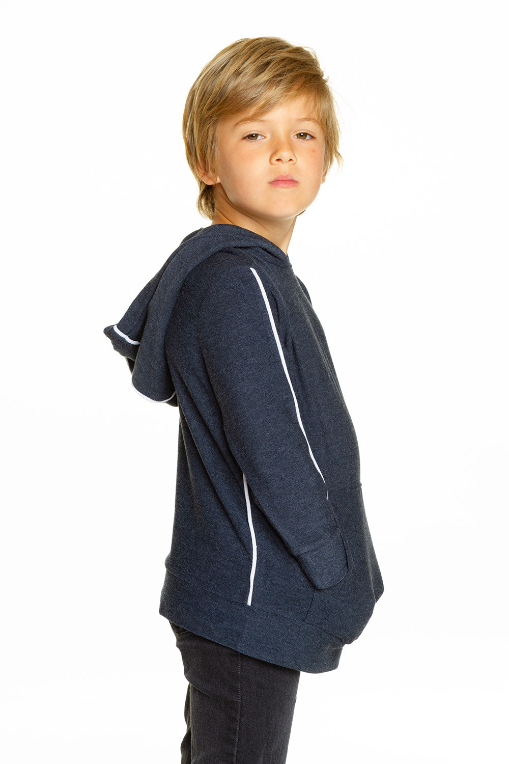 Boys Cozy Knit Contrast Piping Kanga Pocket Pullover Hoodie BOYS - chaserbrand