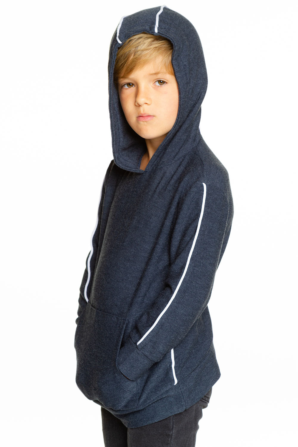 Boys Cozy Knit Contrast Piping Kanga Pocket Pullover Hoodie BOYS - chaserbrand