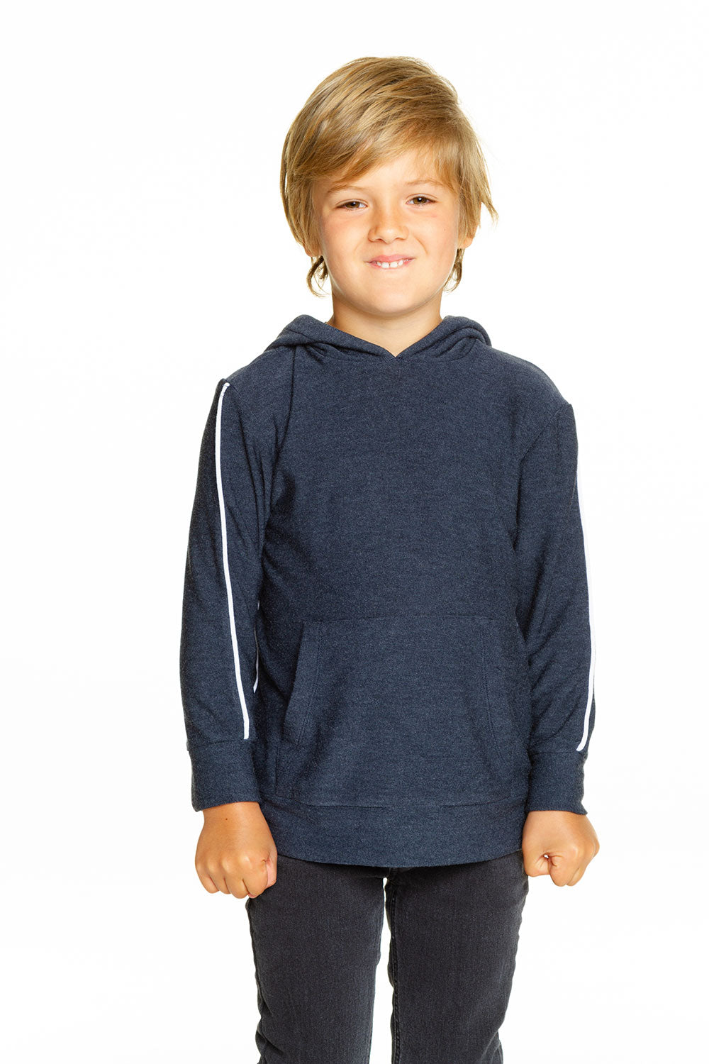 Boys Cozy Knit Contrast Piping Kanga Pocket Pullover Hoodie BOYS - chaserbrand