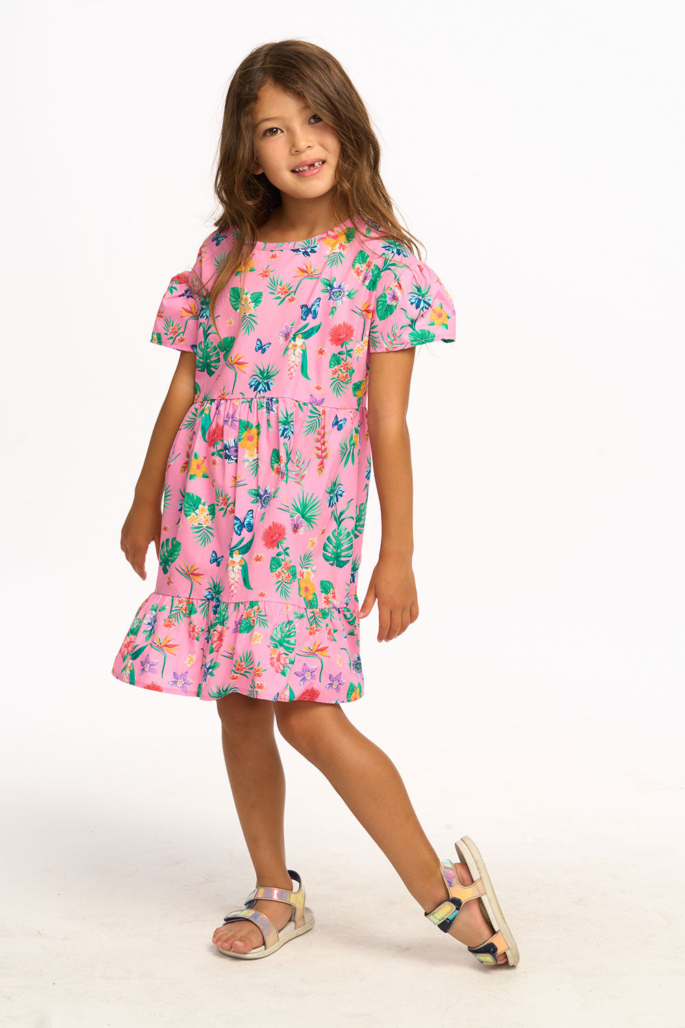 Niki Tropical Floral Short Sleeve Dress - Pink Lemonade GIRLS chaserbrand