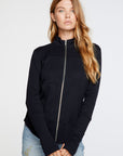 Baby Rib Mock Neck Long Sleeve Thumbhole Jacket in True Black WOMENS - chaserbrand