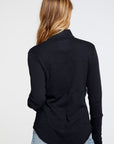 Baby Rib Mock Neck Long Sleeve Thumbhole Jacket in True Black WOMENS - chaserbrand