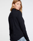 Baby Rib Mock Neck Long Sleeve Thumbhole Jacket in True Black WOMENS - chaserbrand