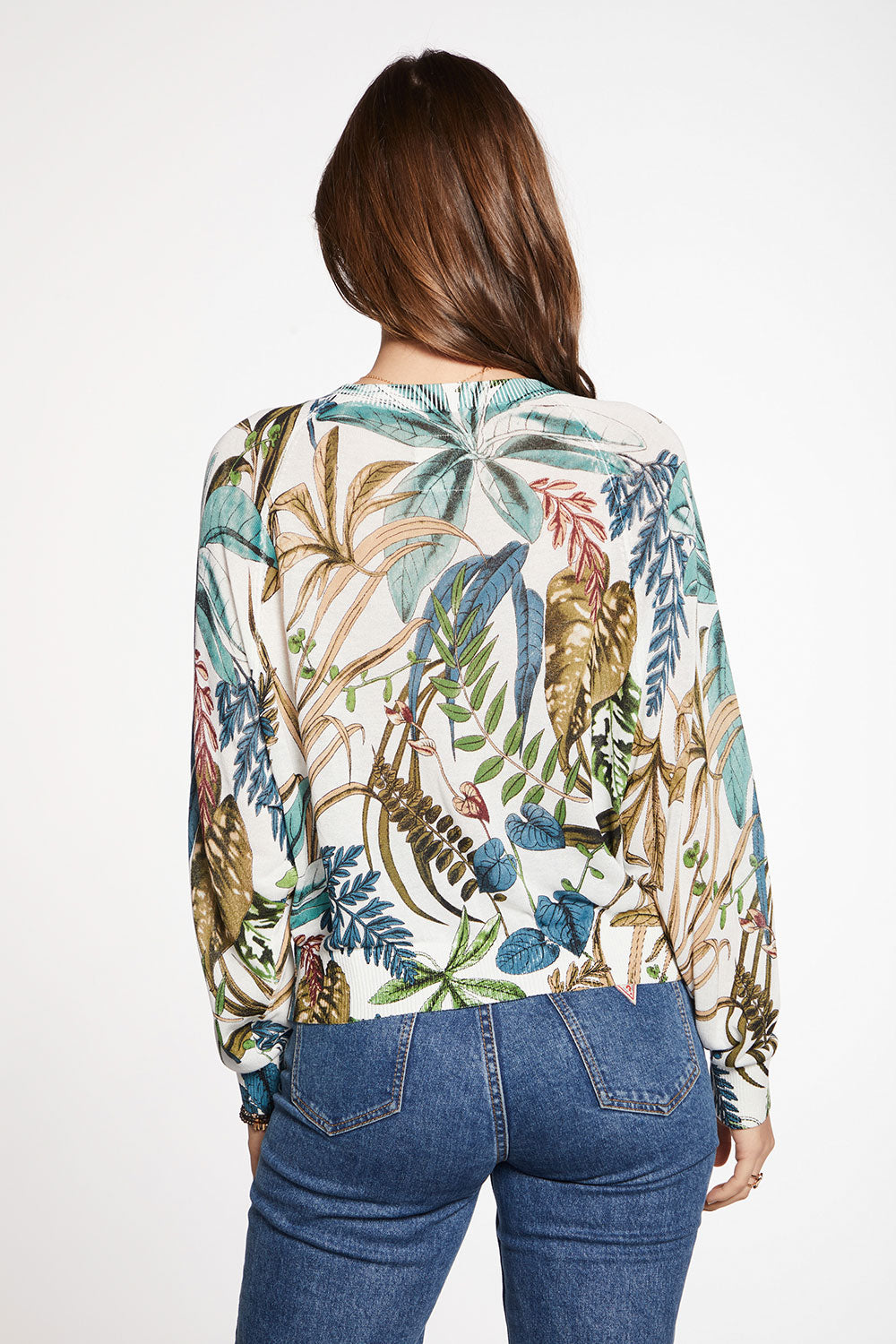 Viscose Blend Botanical Print Oversized Long Sleeve Raglan Pullover Sweater WOMENS - chaserbrand