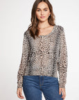 Viscose Blend Micro Animal Print Oversized Long Sleeve Raglan Pullover Sweater WOMENS - chaserbrand