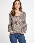 Viscose Blend Micro Animal Print Oversized Long Sleeve Raglan Pullover Sweater WOMENS - chaserbrand