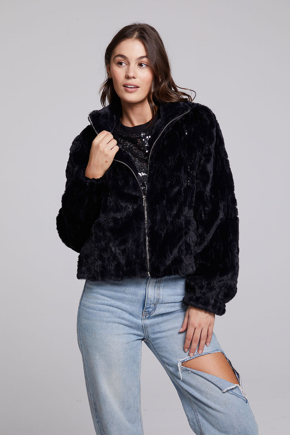 Sequin Knit Cold Shoulder Sweater – chaser