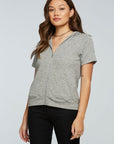 Linen Rib Short Sleeve Zip Up Hoodie WOMENS - chaserbrand