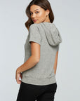 Linen Rib Short Sleeve Zip Up Hoodie WOMENS - chaserbrand