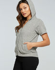 Linen Rib Short Sleeve Zip Up Hoodie WOMENS - chaserbrand