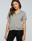 Linen Rib Short Sleeve Zip Up Hoodie WOMENS - chaserbrand