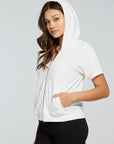 Linen Rib Short Sleeve Zip Up Hoodie WOMENS - chaserbrand