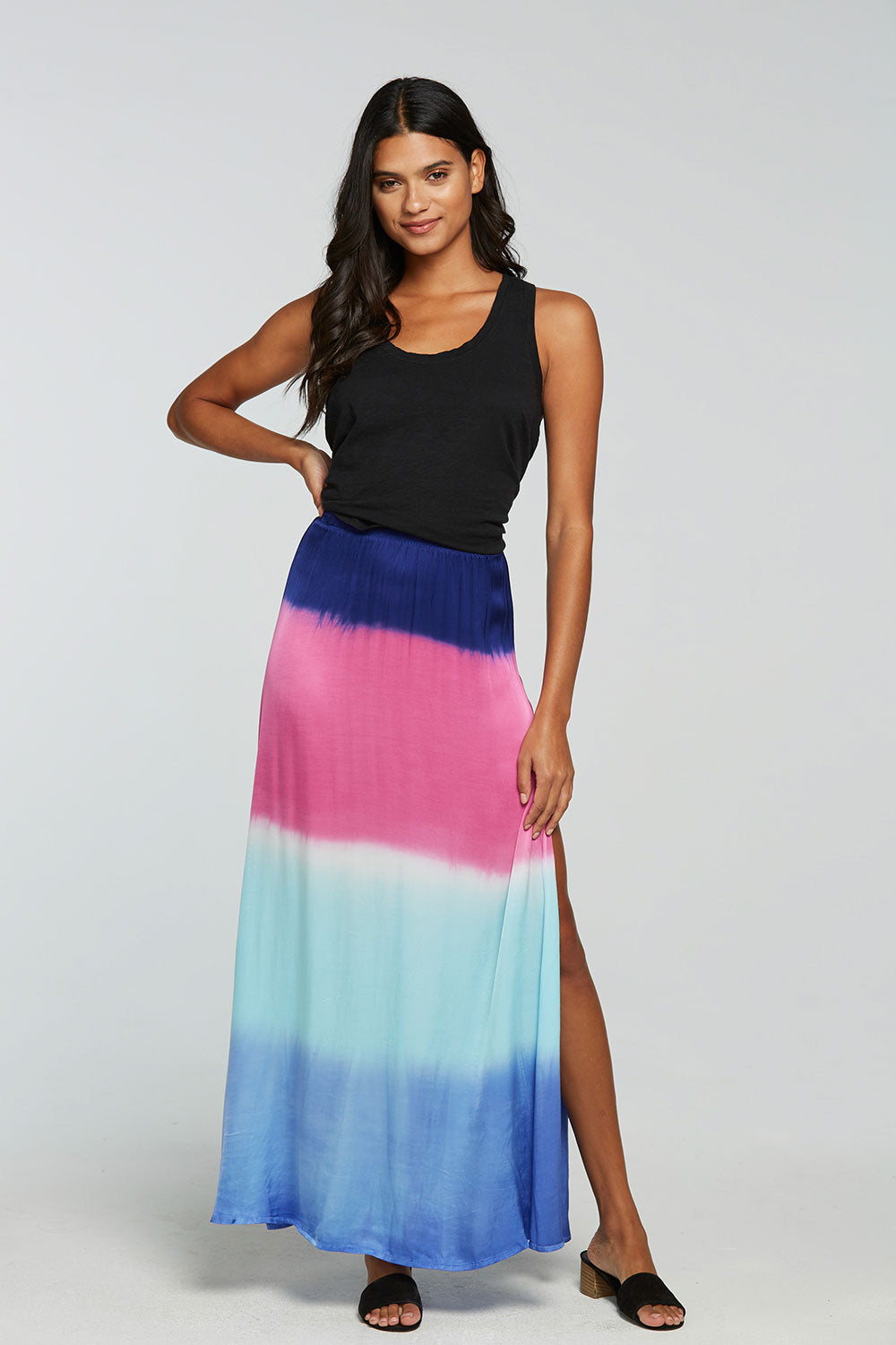 Stretch Silky Basics Side Slit Maxi Skirt WOMENS - chaserbrand