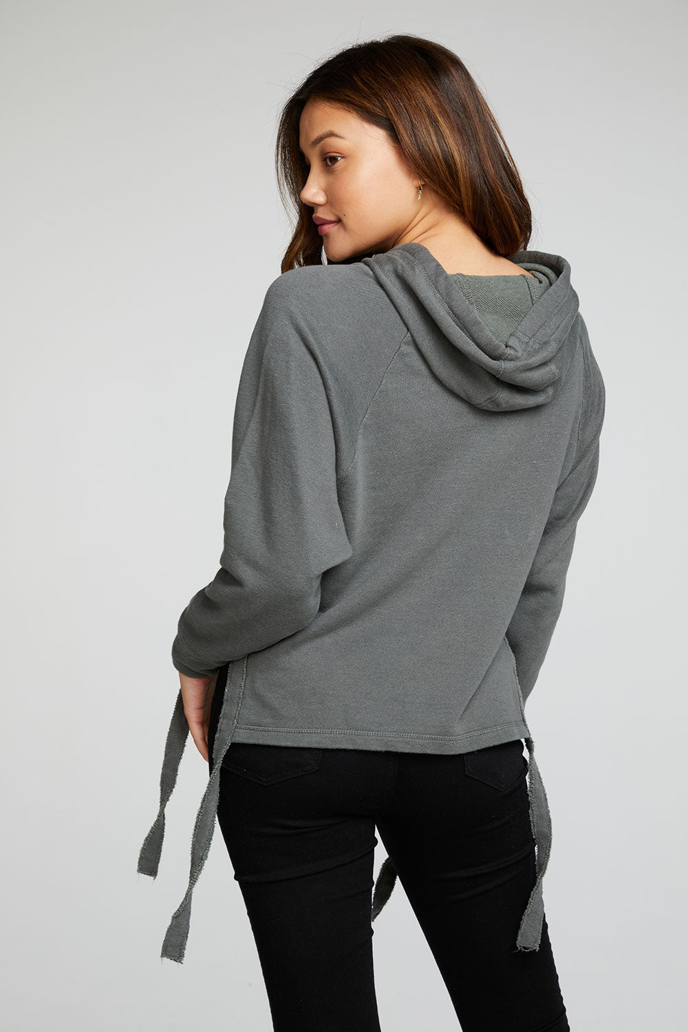 Linen French Terry Long Sleeve Side Tie Batwing Pullover Hoodie WOMENS - chaserbrand