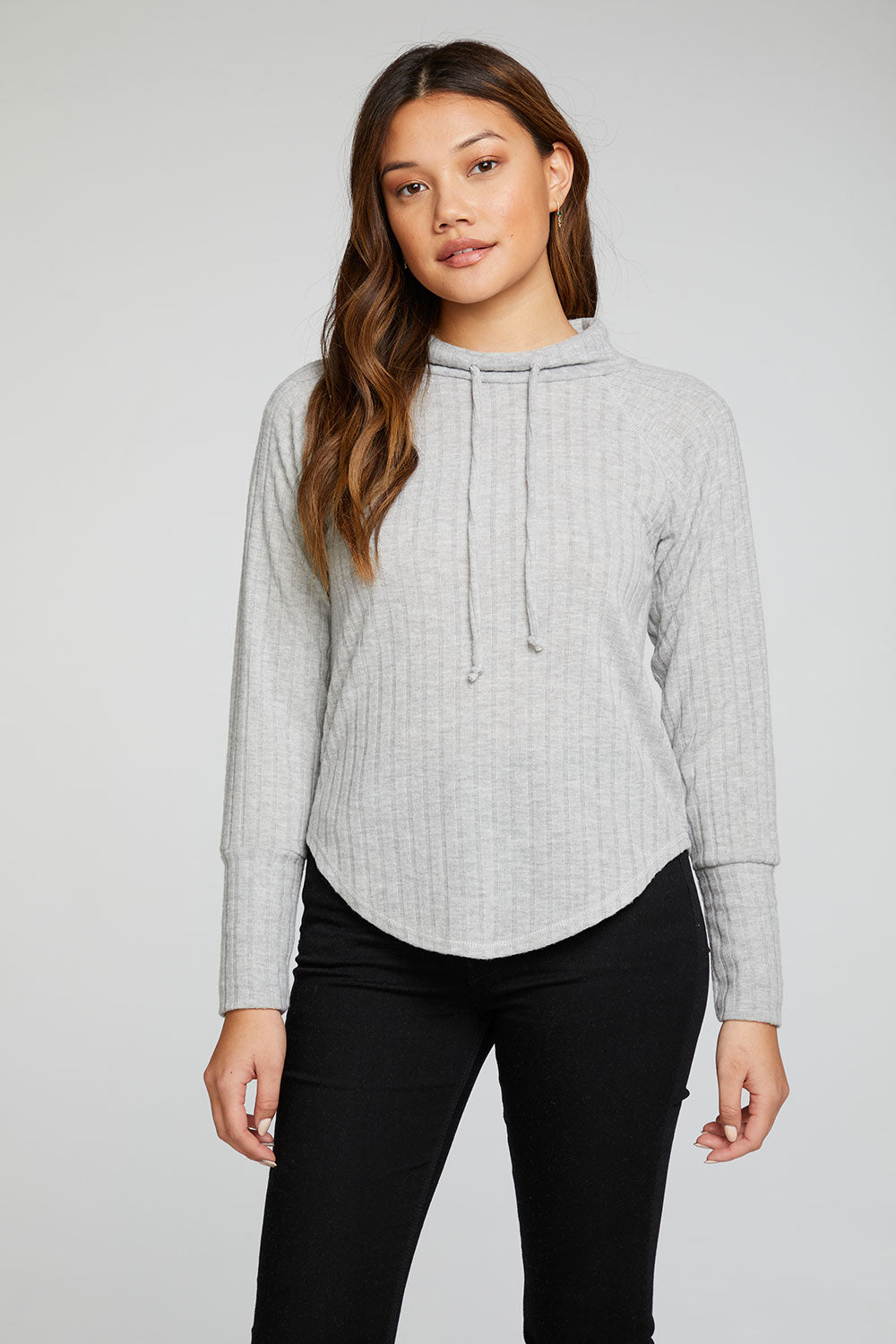 Poor Boy Rib Long Sleeve Funnel Neck Raglan Shirttail Pullover WOMENS - chaserbrand