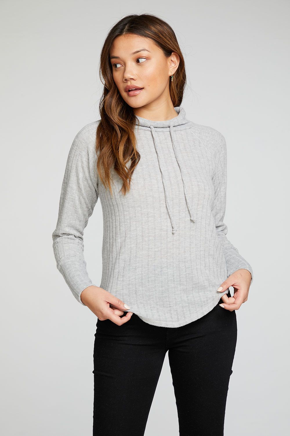 Poor Boy Rib Long Sleeve Funnel Neck Raglan Shirttail Pullover WOMENS - chaserbrand