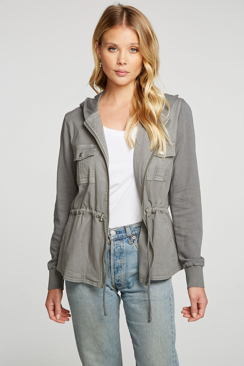 Stretch Twill Long Sleeve Utility Jacket with Terry And Rib WOMENS - chaserbrand