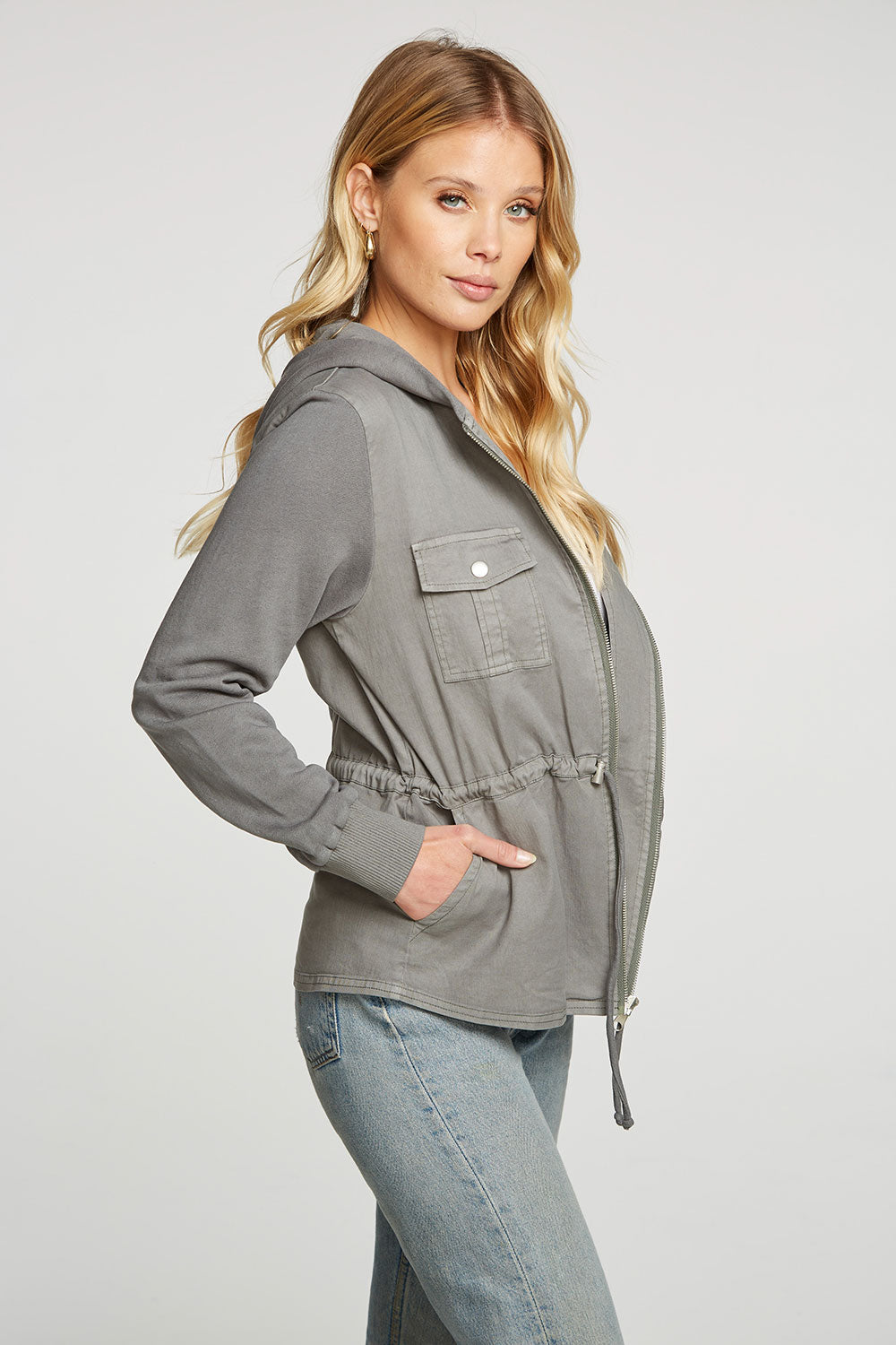 Stretch Twill Long Sleeve Utility Jacket with Terry And Rib WOMENS - chaserbrand