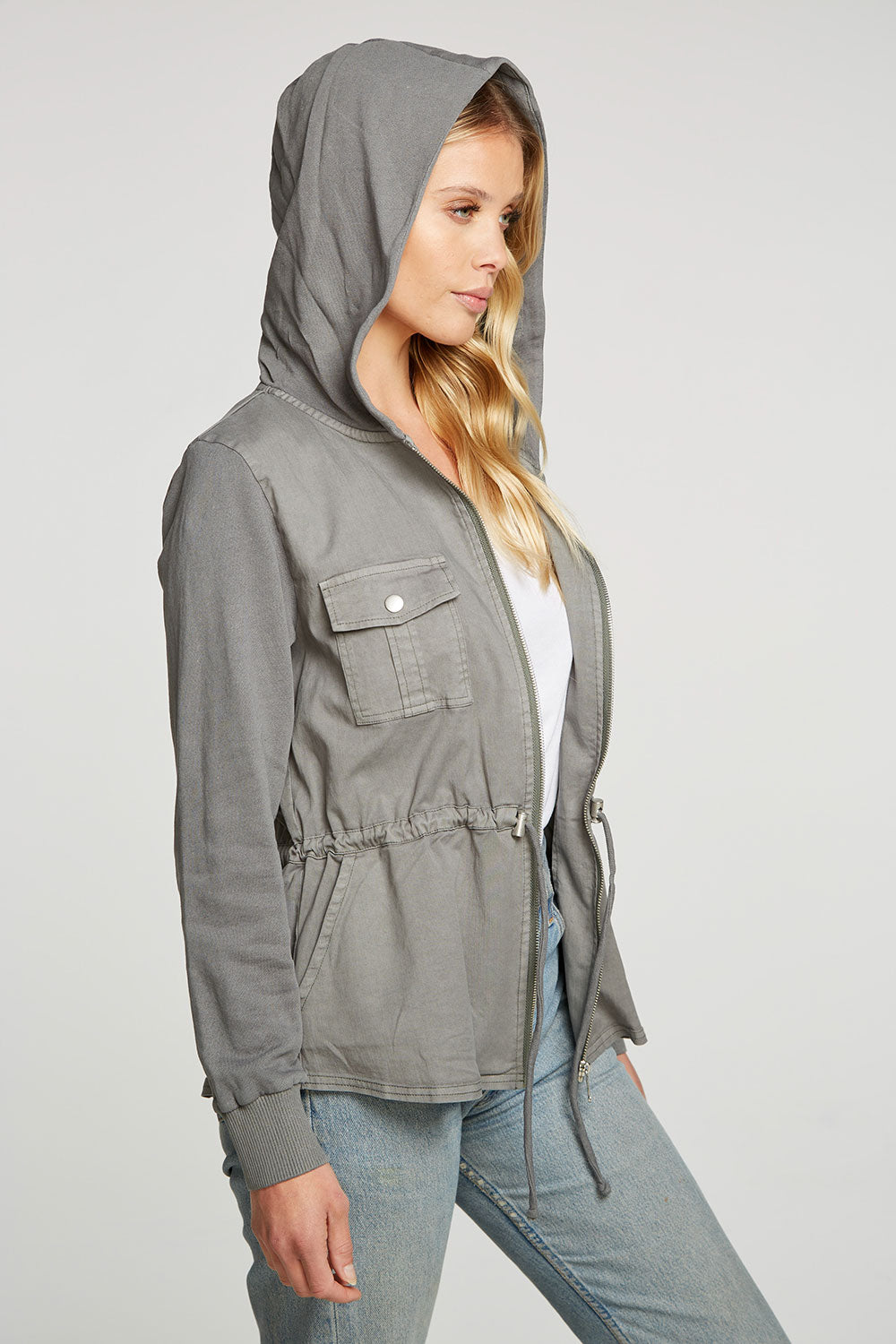 Stretch Twill Long Sleeve Utility Jacket with Terry And Rib WOMENS - chaserbrand