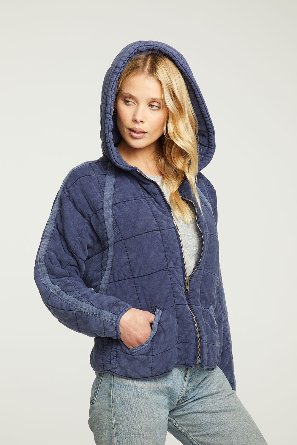 Quilted Heirloom Wovens Long Sleeve Batwing Hooded Zip Up Jacket WOMENS - chaserbrand