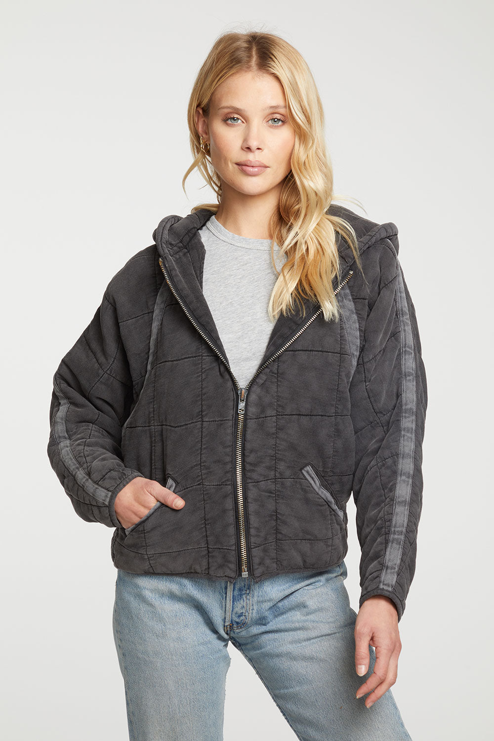 Quilted Heirloom Wovens Long Sleeve Batwing Hooded Zip Up Jacket WOMENS - chaserbrand