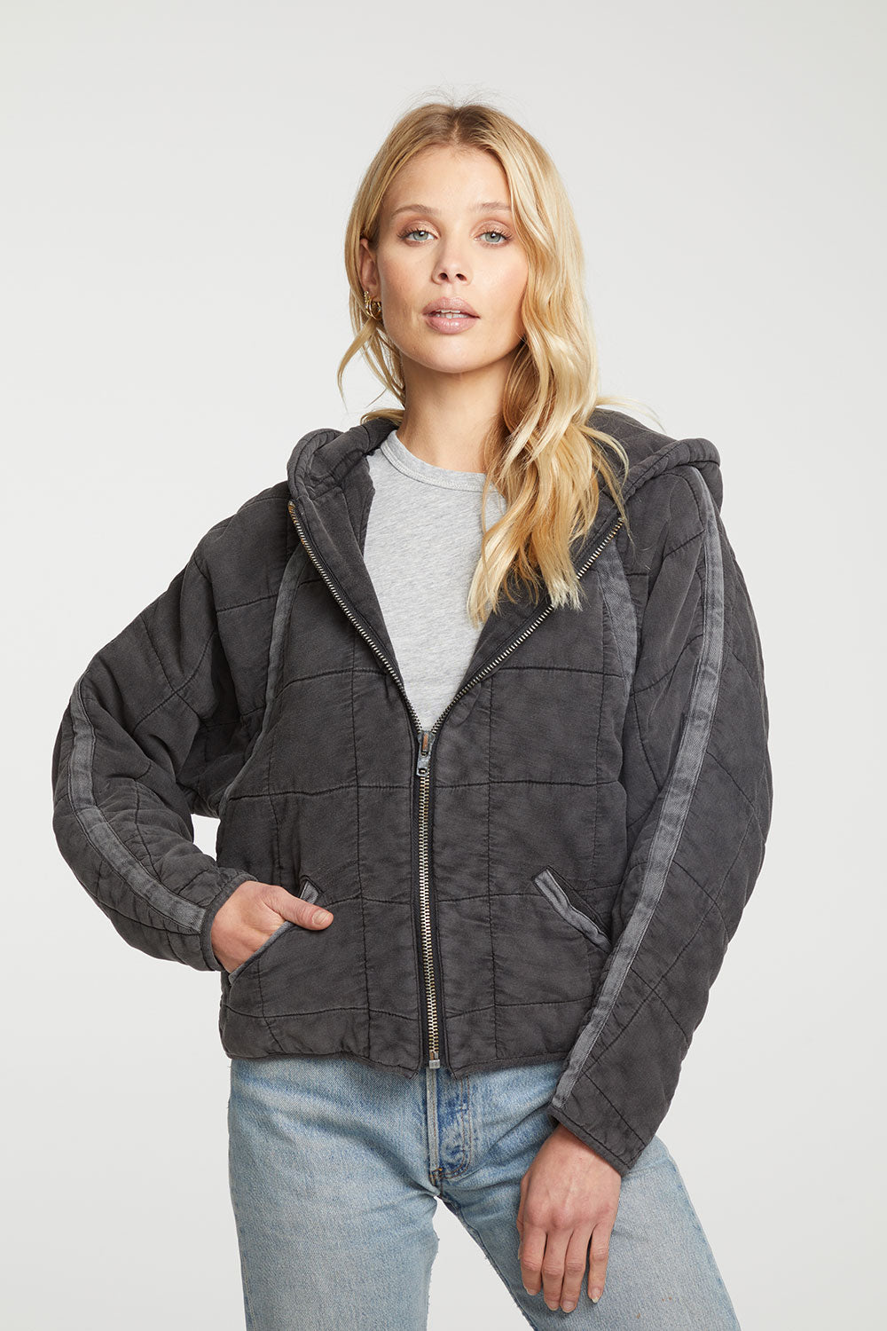 Quilted Heirloom Wovens Long Sleeve Batwing Hooded Zip Up Jacket WOMENS - chaserbrand