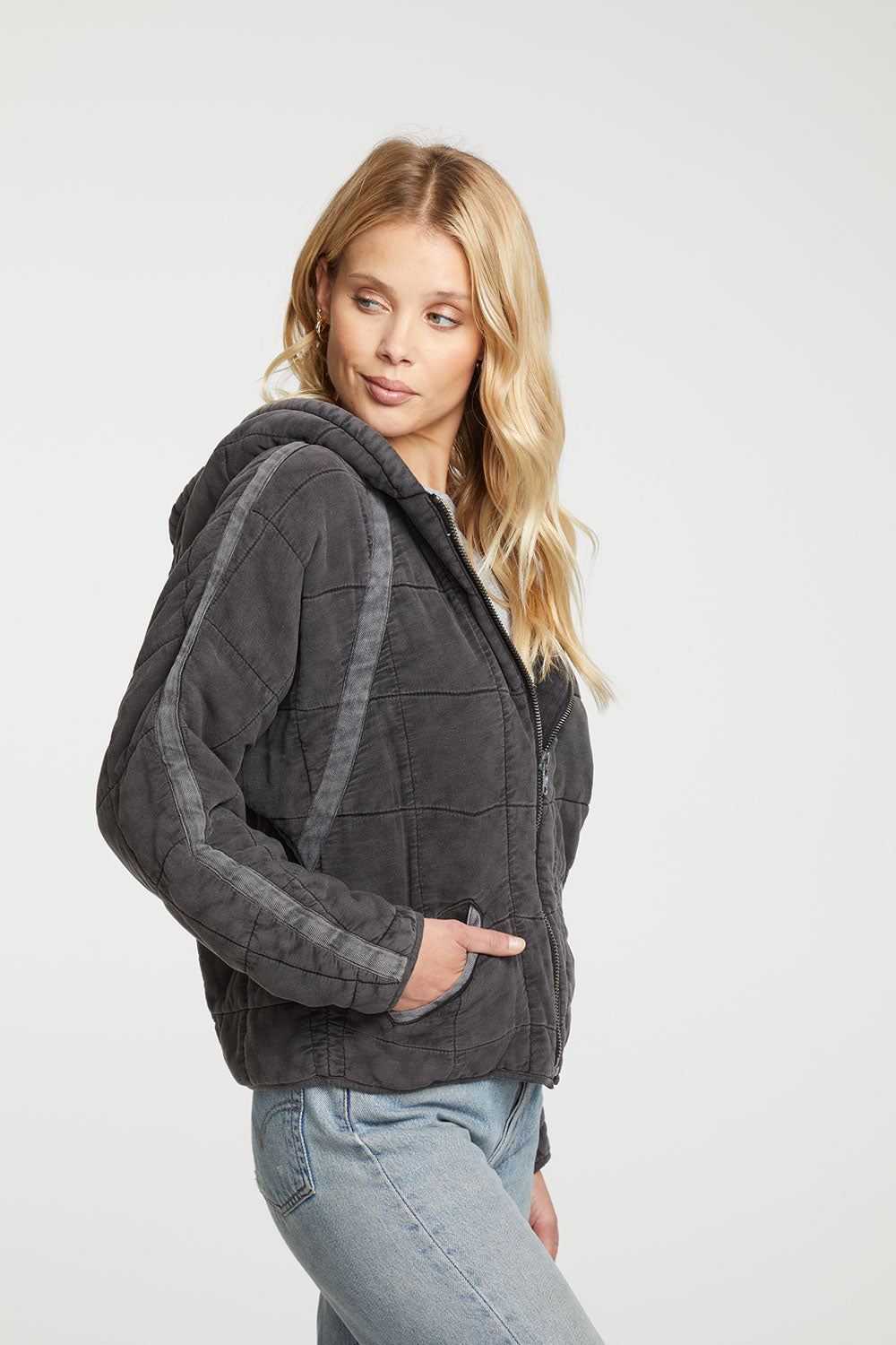 Quilted Heirloom Wovens Long Sleeve Batwing Hooded Zip Up Jacket WOMENS - chaserbrand