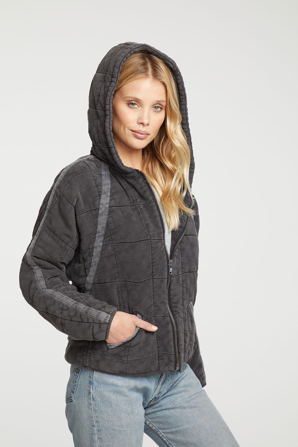 Quilted Heirloom Wovens Long Sleeve Batwing Hooded Zip Up Jacket WOMENS - chaserbrand