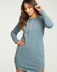 Slub French Terry Long Sleeve Funnel Neck Shirttail Dress WOMENS - chaserbrand