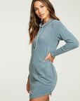 Slub French Terry Long Sleeve Funnel Neck Shirttail Dress WOMENS - chaserbrand