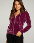 Stretch Velvet Long Sleeve Zip Up Hoodie WOMENS - chaserbrand