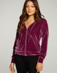 Stretch Velvet Long Sleeve Zip Up Hoodie WOMENS - chaserbrand