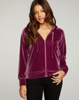 Stretch Velvet Long Sleeve Zip Up Hoodie WOMENS - chaserbrand