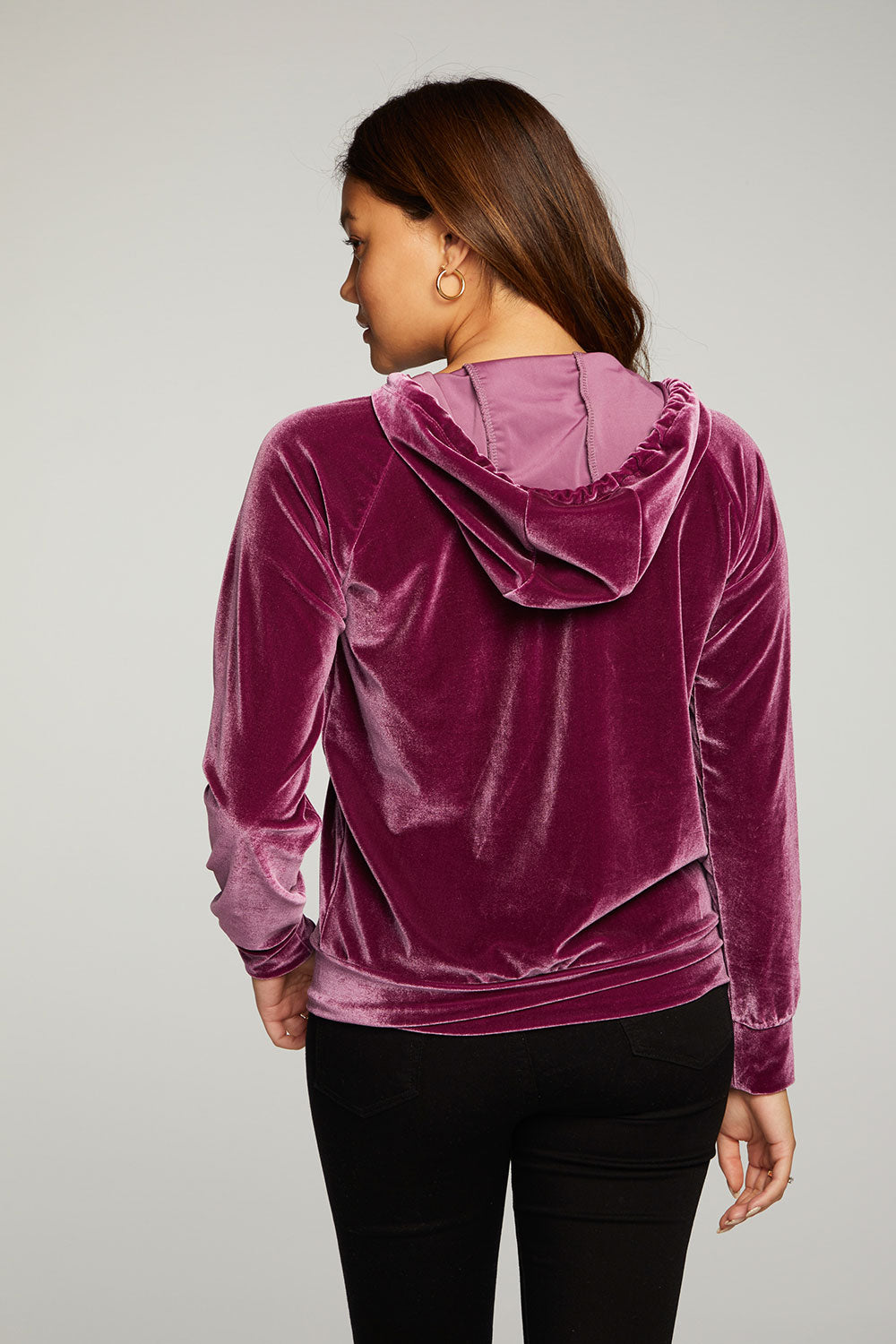 Stretch Velvet Long Sleeve Zip Up Hoodie WOMENS - chaserbrand