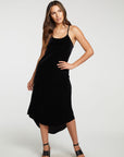 Stretch Velvet V Back Hi Lo Midi Dress WOMENS - chaserbrand