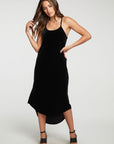 Stretch Velvet V Back Hi Lo Midi Dress WOMENS - chaserbrand