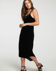 Stretch Velvet V Back Hi Lo Midi Dress WOMENS - chaserbrand