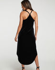 Stretch Velvet V Back Hi Lo Midi Dress WOMENS - chaserbrand