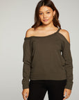 Cotton Fleece Vented Off Shoulder Long Sleeve Raglan Pullover WOMENS - chaserbrand