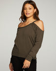 Cotton Fleece Vented Off Shoulder Long Sleeve Raglan Pullover WOMENS - chaserbrand