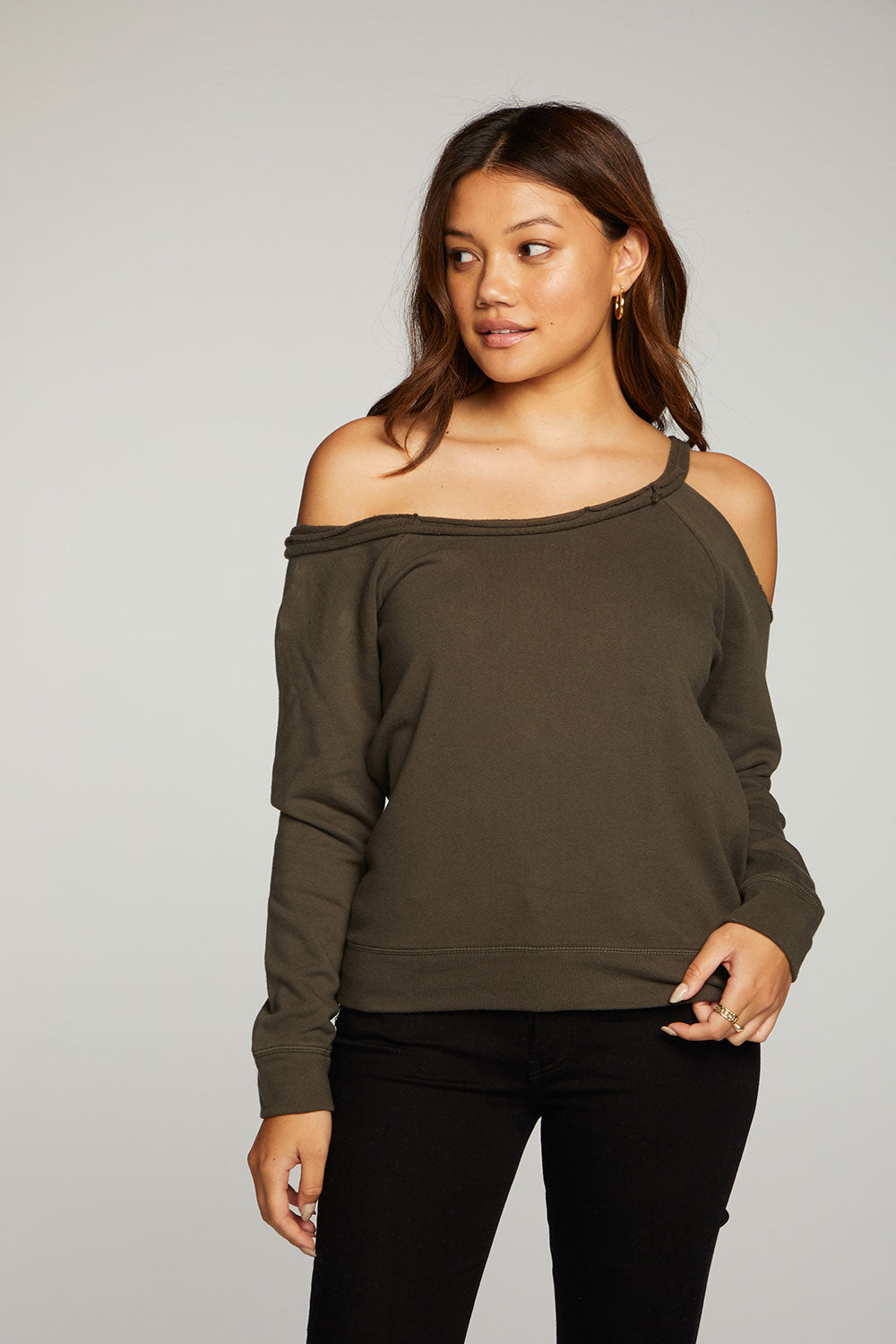 Cotton Fleece Vented Off Shoulder Long Sleeve Raglan Pullover WOMENS - chaserbrand