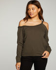 Cotton Fleece Vented Off Shoulder Long Sleeve Raglan Pullover WOMENS - chaserbrand