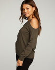 Cotton Fleece Vented Off Shoulder Long Sleeve Raglan Pullover WOMENS - chaserbrand