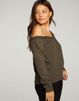 Cotton Fleece Vented Off Shoulder Long Sleeve Raglan Pullover WOMENS - chaserbrand