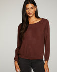 Poor Boy Rib Open Neck Pullover With Shirring WOMENS chaserbrand