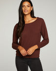 Poor Boy Rib Open Neck Pullover With Shirring WOMENS chaserbrand